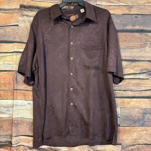 Caribbean Men's Large Silk Lyocell Camp Shirt Purple Floral Jacquard Button